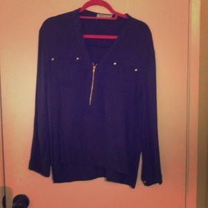 Long sleeve zip up blouse